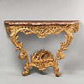 Console table (one of a pair), Pine: carved and gilded; brocatello marble, French