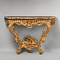 Console table (one of a pair), Pine: carved and gilded; brocatello marble, French
