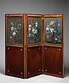 Three-leaf screen with gouache drawings, Attributed to Johannes Klinkerfuss (German, 1770–1831), Mahogany, gilt bronze, gouache, German, Stuttgart