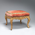 Stool (tabouret) (one of a pair), Jean-Baptiste I Tilliard  French, Beechwood frame, carved and gilded, upholstered in modern velvet, French, Paris
