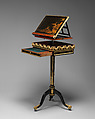 Combined work, writing, and reading table and music stand, Martin Carlin (French, near Freiburg im Breisgau ca. 1730–1785 Paris), Veneered on oak with ebony, tulipwood, and black and gold Japanese lacquer;  mounts chased and gilded bronze, French
