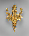 Four-branched wall light in form of lyre (one of a set of four), Gilt bronze, French