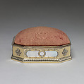 Pincushion, André Aucoc, Silver gilt, mother-of-pearl, red velvet, French, Paris