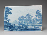 Plaque with a Dutch landscape, possibly a view of Kethel, Frederick van Frijtom (ca. 1632–1702), Tin-glazed earthenware, Dutch, Delft