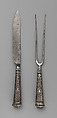 Table knife and fork, Steel, silver, garnet or glass, possibly Spanish
