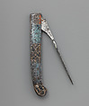 Folding table fork, Steel, damascened, blued and gilded, possibly French