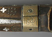 Carving knife, Steel, horn inlaid with mother-of-pearl, brass, German or Swiss