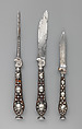 Knife, fork, and pen knife, Steel, tortoiseshell (or horn), silver, German, Saxony