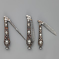 Knife, fork, and pen knife, Steel, tortoiseshell (or horn), silver, German, Saxony