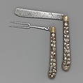 Folding knife and fork, Steel; horn, silver, brass, Southern German
