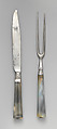 Table knife and fork, William Laughton British, Steel, silver, blue agate, French