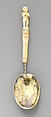 Spoon with handle carved with putto playing a pipe, Silver gilt, ivory, Swedish, Stockholm