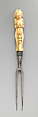 Fork with winged putto handle, Steel, ivory, probably Italian