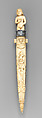 Wedding knife, fork and sheath, Ephraim How (British, 1652–1720), Ivory, steel, silver, aggregate inlay, British or Dutch