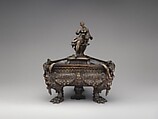 Inkwell (one of a pair) surmounted by finial figure representing vigilance, Bronze, Possibly Northern Italian