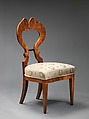 Chair, Walnut veneer on beech; ebonized wood; light color hardwood stringing, Austrian