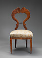 Chair, Walnut veneer on beech; ebonized wood; light color hardwood stringing, Austrian