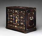 Cabinet with gold mounts and relief, After a design by Reinhold Vasters (German, Erkelenz 1827–1909 Aachen), Pine and walnut veneered with ebony; gold, enamel, diamonds, rubies, German, Aachen