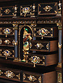 Cabinet with gold mounts and relief, After a design by Reinhold Vasters (German, Erkelenz 1827–1909 Aachen), Pine and walnut veneered with ebony; gold, enamel, diamonds, rubies, German, Aachen