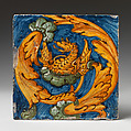 Tile with dragon, Maiolica (tin-glazed earthenware), Italian, Rome