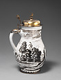 Jug with baptism of Christ, Wölfgang Rössler (German, 1650–1717, active Nuremburg), Tin-glazed earthenware; gilded silver mounts, German, Hanau or Frankfurt am Main ceramic with Nuremburg decoration and Frankfurt mounts