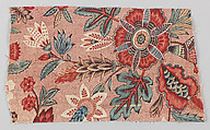 Fragment of printed cotton, Cotton, block printed, French