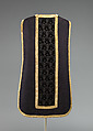 Funerary chasuble, Woven silk damask, woven silk velvet, woven ribbon with metal thread, metal thread embroidery, Italian, probably Rome