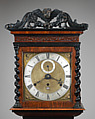 Longcase clock with calendar, Clockmaker: Jeremiah Johnson (British, ca. 1646–1709), Case: oak with walnut veneer and marquetry in various woods; Dial: gilded and silvered brass, British, London
