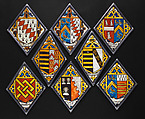 Eight heraldic quarries, Stained glass, British