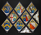 Eight heraldic quarries, Stained glass, British
