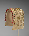 Woman's cap, Linen and silk, metal-wrapped thread, glass beads, Italian, Venice
