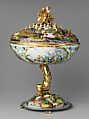 The Orpheus Cup, Jewel animals, amorini, and figurines of the lid attributed to Jan Vermeyen (Brussels (Hapsburg Lowlands) before 1559–1608 Prague), Gold: cast, embossed, and engraved; enamel: ronde-bosse and painted; rubies, Austrian, Vienna