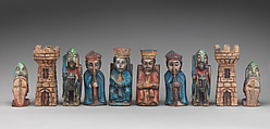 Chess set, Wood, leather, British