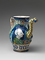 Drug pot (one of a pair), Workshop of Orazio Pompei (Italian, ca. 1516–1590/96), Maiolica (tin-glazed earthenware), Italian, Castelli