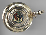 Tankard, Images based on printed designs by Dietrich Mayer (Swiss, 1572–1658), Gilded silver, reverse-painted glass (verre églomisé), Swiss, Zurich