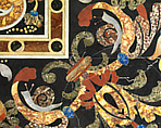 Pietra dura table top, Hardstones, alabaster, and marble (pietra dura); marble frame and walnut stand (replacement), Italian, Rome