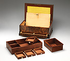 Mechanical casket, Heinrich Gambs (Durlach–Baden 1765–1831 Saint Petersburg), Burr-maple, ebony and ebonized fruitwood, mahogany, birch, gold-colored silk and green baize, Russian, St. Petersburg