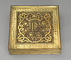 Chess and tric-trac board, Copper-gilt, walnut, ivory, mother-of-pearl, serpentine, rosso antico marble, Spanish, Castile