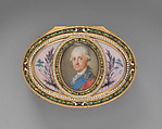Snuffbox with portrait of a man, probably Prinz Karl von Sachsen (1733–1796), Jean-Joseph Barrière (French, apprenticed 1750, master 1763, active 1793), Gold, enamel, ivory, glass, French, Paris