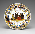 Plate with a scene from Métamorphoses du Jour (plate 37), Creil (French, 1797–1895), Glazed earthenware with transfer-printed decoration, French, Creil