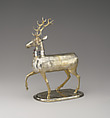 Cup in the form of a stag, Christoph Beham (master 1572, died 1610), Partly gilded silver, gemstone, German, Augsburg