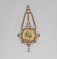 Presentation medal (Gnadenpfennig) of Maximilian, Archduke of Austria (1558–1620), Alessandro Abondio (Italian, ca. 1570–1648), Gold, partly enameled; pearl, Austrian, probably Vienna