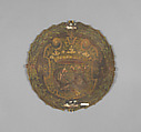 Coffin shield, Silk, metal thread, linen padding, gilt glass, German