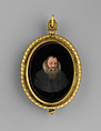 Portrait of a Patrician (possibly the Nuremberg patrician Hans II Praun, 1556–1608), Circle of Georg Holdermann (ca. 1585–1629), Pigmented wax on black manganese glass, colorless glass (later?); gilded copper, German, Nuremberg