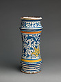 Pharmacy jar (albarello), Workshop of Masséot Abaquesne (French, active 1538–57), Tin-glazed earthenware, French, Rouen