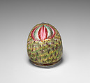 Bonbonnière in the form of a parrot's head, Enamel on copper, British, possibly South Staffordshire, possibly Birmingham