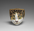 Bonbonnière in the form of a cat's head, Enamel on copper, British, possibly South Staffordshire, possibly Birmingham