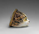 Bonbonnière in the form of a cat's head, Enamel on copper, British, possibly South Staffordshire, possibly Birmingham