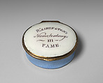 Patch box "Washington's Name be always in Fame", Enamel on copper; mirror glass, British, Bilston, made for the American market