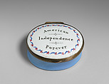 Patch Box "American Independence Forever", Enamel on copper; mirror glass, British, Bilston, made for the American market